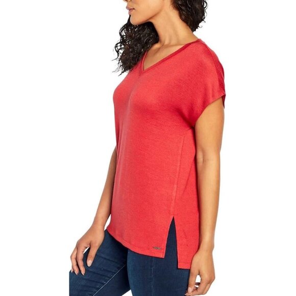 ORVIS 46% RAYON V-NECK TUNIC KNIT TOP SIZE LARGE RED - Picture 1 of 16